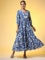 Western Blue Color Dresss printed Cotton Fabric - Sufiza Lifestyle