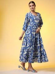 Western Blue Color Dresss printed Cotton Fabric - Sufiza Lifestyle