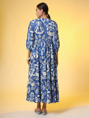 Western Blue Color Dresss printed Cotton Fabric - Sufiza Lifestyle