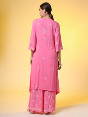 Hand Embroidery Pink Color Chikankari Co-Ord Set - Sufiza Lifestyle
