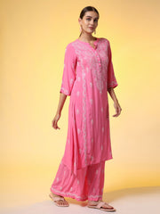 Hand Embroidery Pink Color Chikankari Co-Ord Set - Sufiza Lifestyle