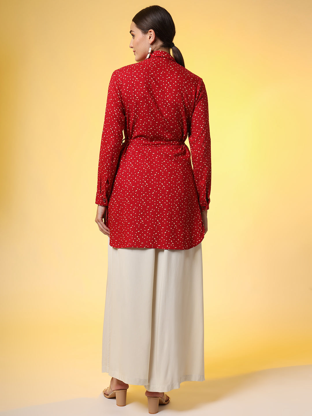 Red Shirt with Cream Bottom Western Wear Co-Ord Set - Sufiza Lifestyle