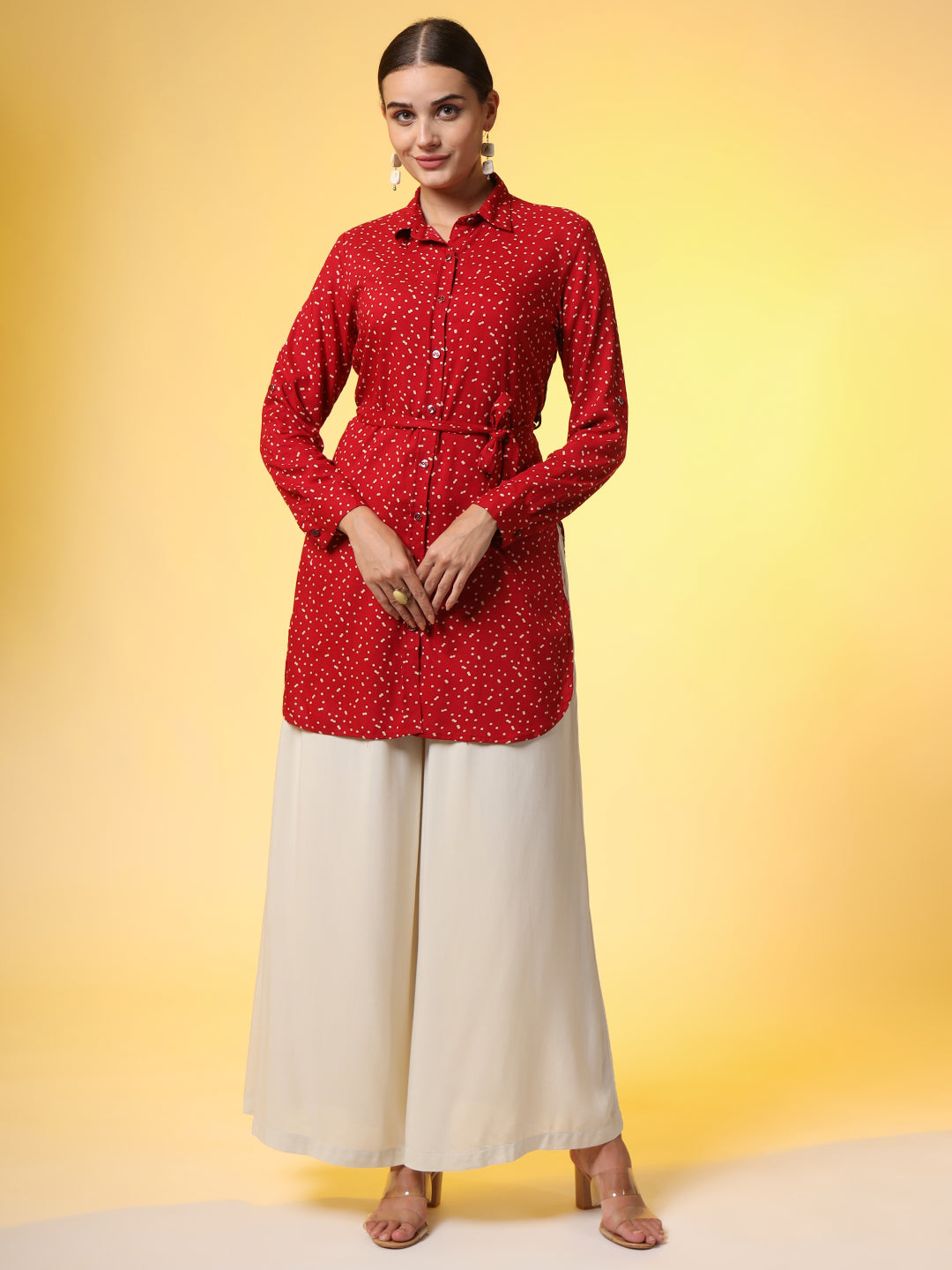 Red Shirt with Cream Bottom Western Wear Co-Ord Set - Sufiza Lifestyle