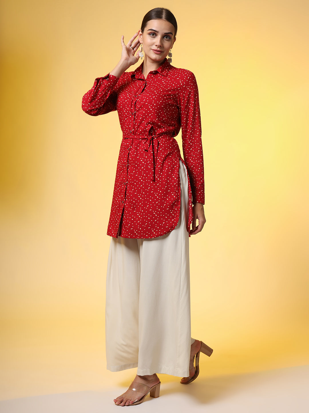 Red Shirt with Cream Bottom Western Wear Co-Ord Set - Sufiza Lifestyle