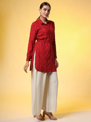 Red Shirt with Cream Bottom Western Wear Co-Ord Set - Sufiza Lifestyle