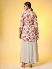 Printed Cream Shirt with Cream Bottom Western Co-Ord Set - Sufiza Lifestyle
