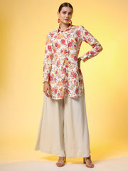Printed Cream Shirt with Cream Bottom Western Co-Ord Set - Sufiza Lifestyle