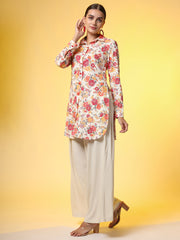 Printed Cream Shirt with Cream Bottom Western Co-Ord Set - Sufiza Lifestyle