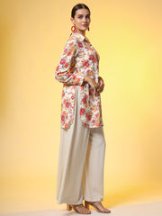 Printed Cream Shirt with Cream Bottom Western Co-Ord Set - Sufiza Lifestyle