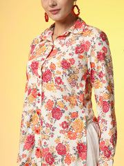 Printed Cream Shirt with Cream Bottom Western Co-Ord Set - Sufiza Lifestyle