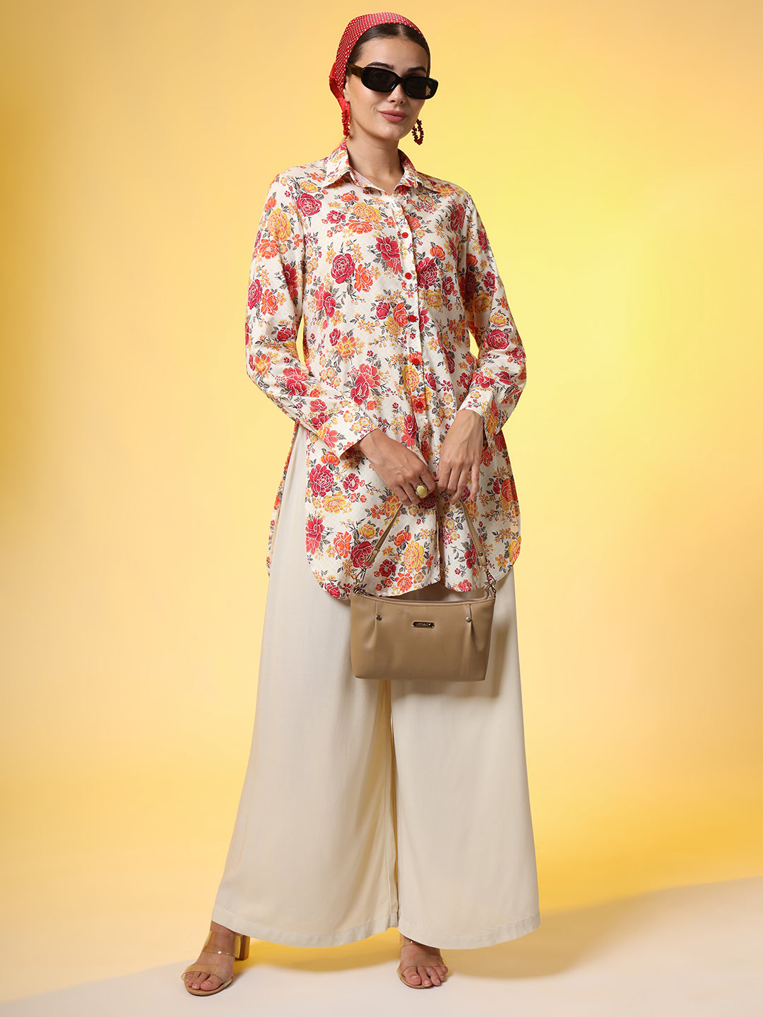 Printed Cream Shirt with Cream Bottom Western Co-Ord Set - Sufiza Lifestyle