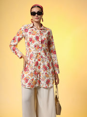 Printed Cream Shirt with Cream Bottom Western Co-Ord Set - Sufiza Lifestyle