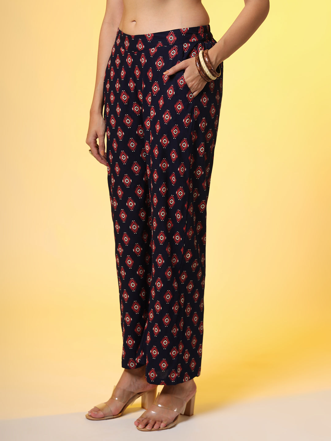 Navy Blue with Red Color Motif Western Wear Co-Ord Set - Sufiza Lifestyle