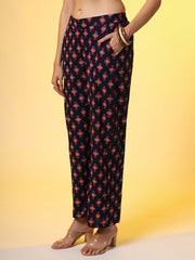 Navy Blue with Red Color Motif Western Wear Co-Ord Set