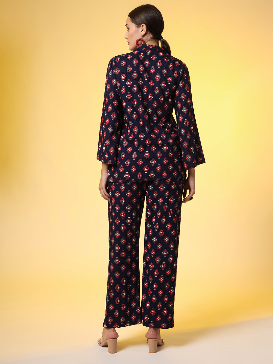 Navy Blue with Red Color Motif Western Wear Co-Ord Set - Sufiza Lifestyle