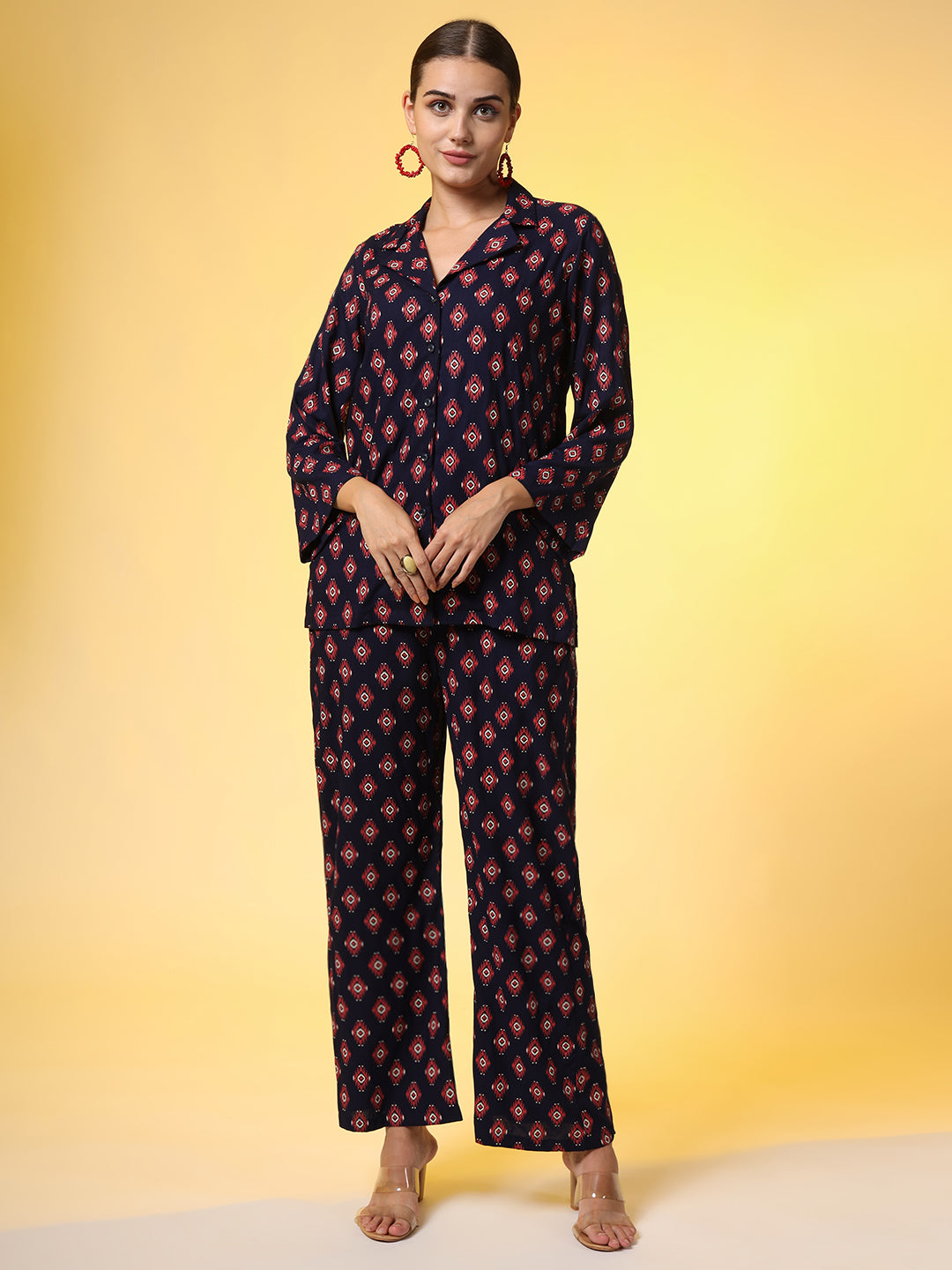 Navy Blue with Red Color Motif Western Wear Co-Ord Set - Sufiza Lifestyle