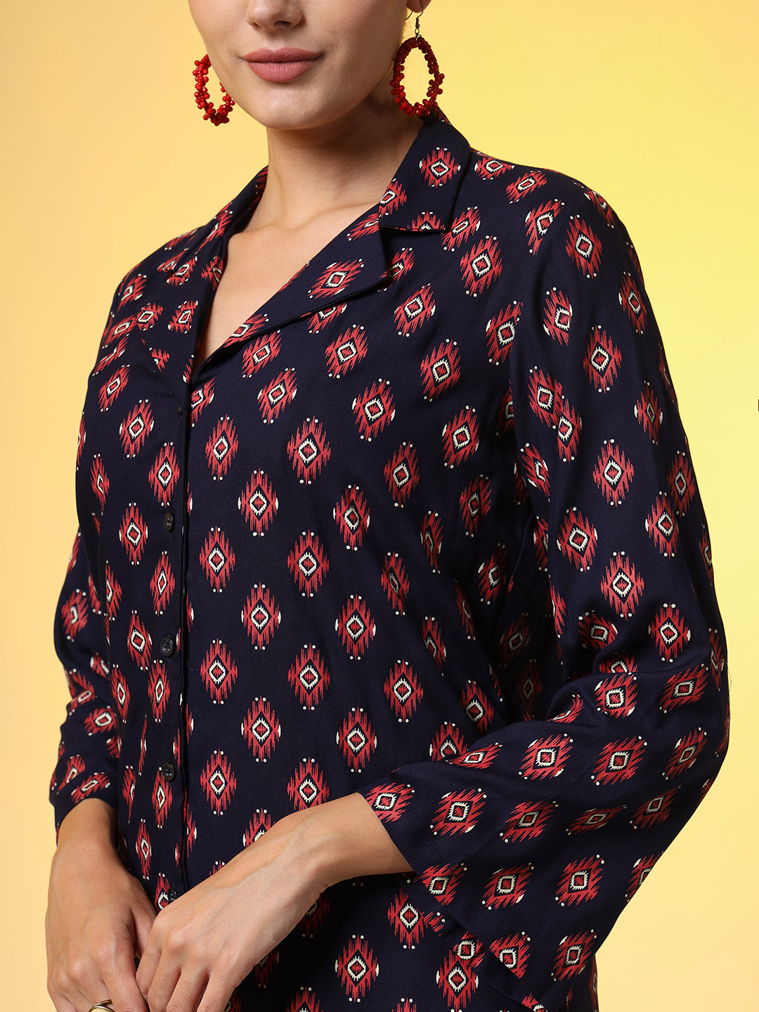 Navy Blue with Red Color Motif Western Wear Co-Ord Set - Sufiza Lifestyle