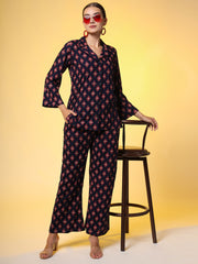 Navy Blue with Red Color Motif Western Wear Co-Ord Set - Sufiza Lifestyle