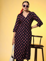 Navy Blue with Red Color Motif Western Wear Co-Ord Set