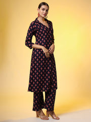 Navy Blue with Red Color Motif Western Wear Co-Ord Set
