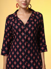 Navy Blue with Red Color Motif Western Wear Co-Ord Set