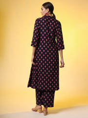 Navy Blue with Red Color Motif Western Wear Co-Ord Set