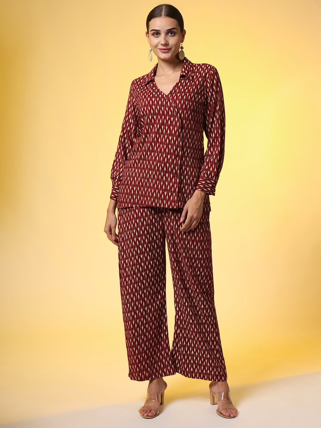 Mehroon with Red Color Motif Western Wear Co-Ord Set - Sufiza Lifestyle