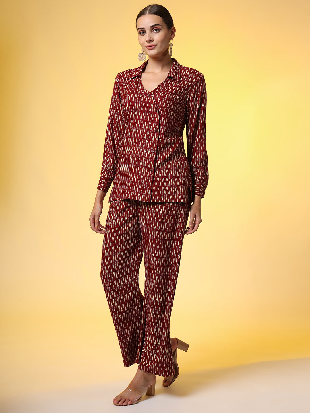 Mehroon with Red Color Motif Western Wear Co-Ord Set - Sufiza Lifestyle