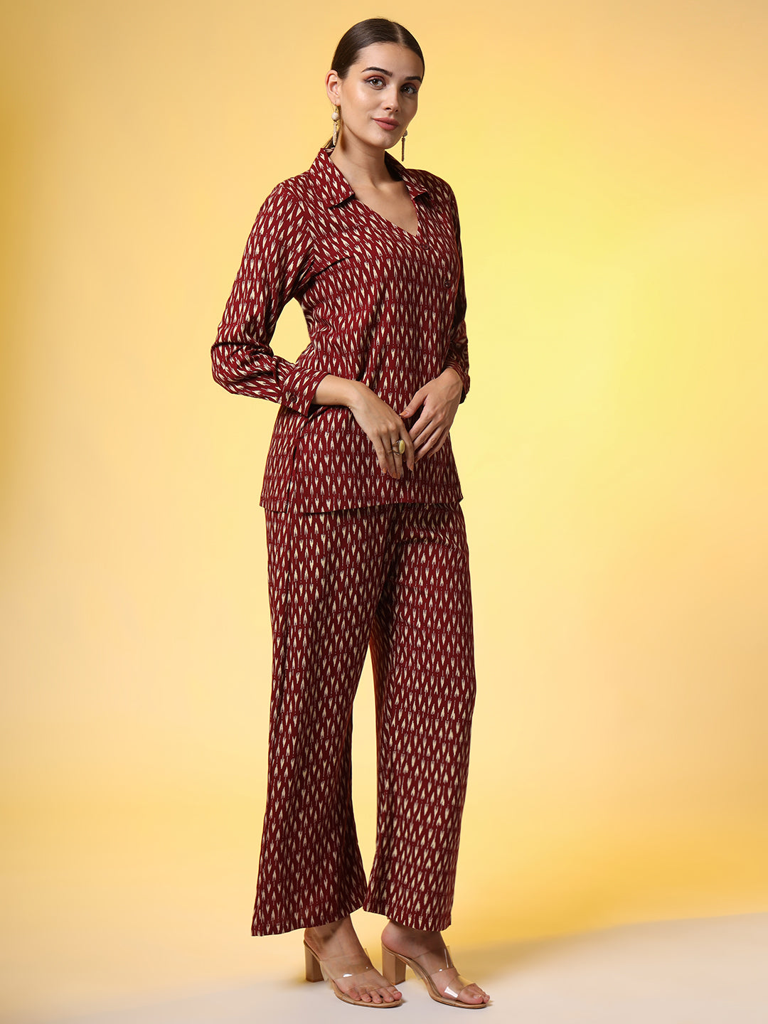 Mehroon with Red Color Motif Western Wear Co-Ord Set - Sufiza Lifestyle