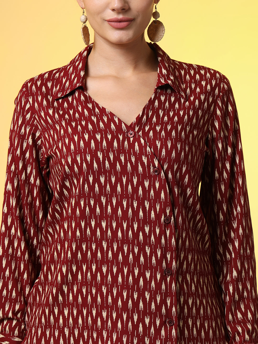 Mehroon with Red Color Motif Western Wear Co-Ord Set - Sufiza Lifestyle