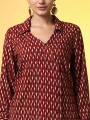 Mehroon with Red Color Motif Western Wear Co-Ord Set - Sufiza Lifestyle