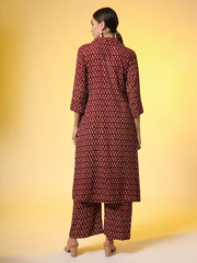 Mehroon with Red Color Motif Western Wear Co-Ord Set - Sufiza Lifestyle