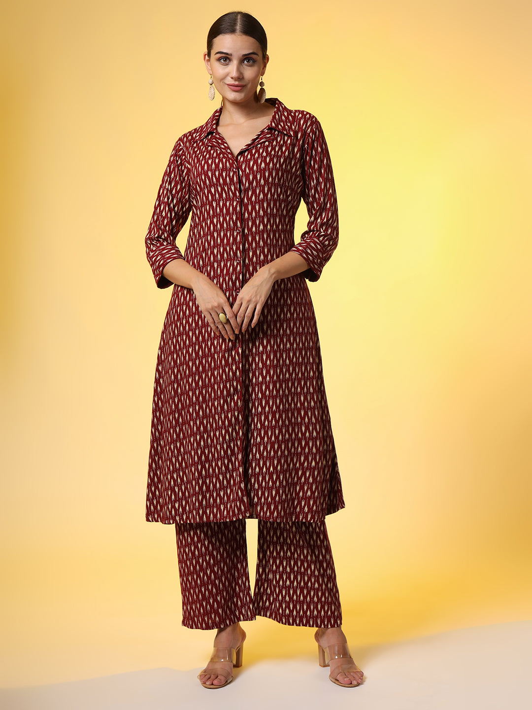Mehroon with Red Color Motif Western Wear Co-Ord Set - Sufiza Lifestyle