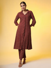 Mehroon with Red Color Motif Western Wear Co-Ord Set - Sufiza Lifestyle