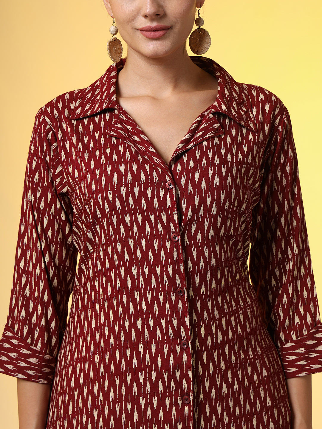 Mehroon with Red Color Motif Western Wear Co-Ord Set - Sufiza Lifestyle