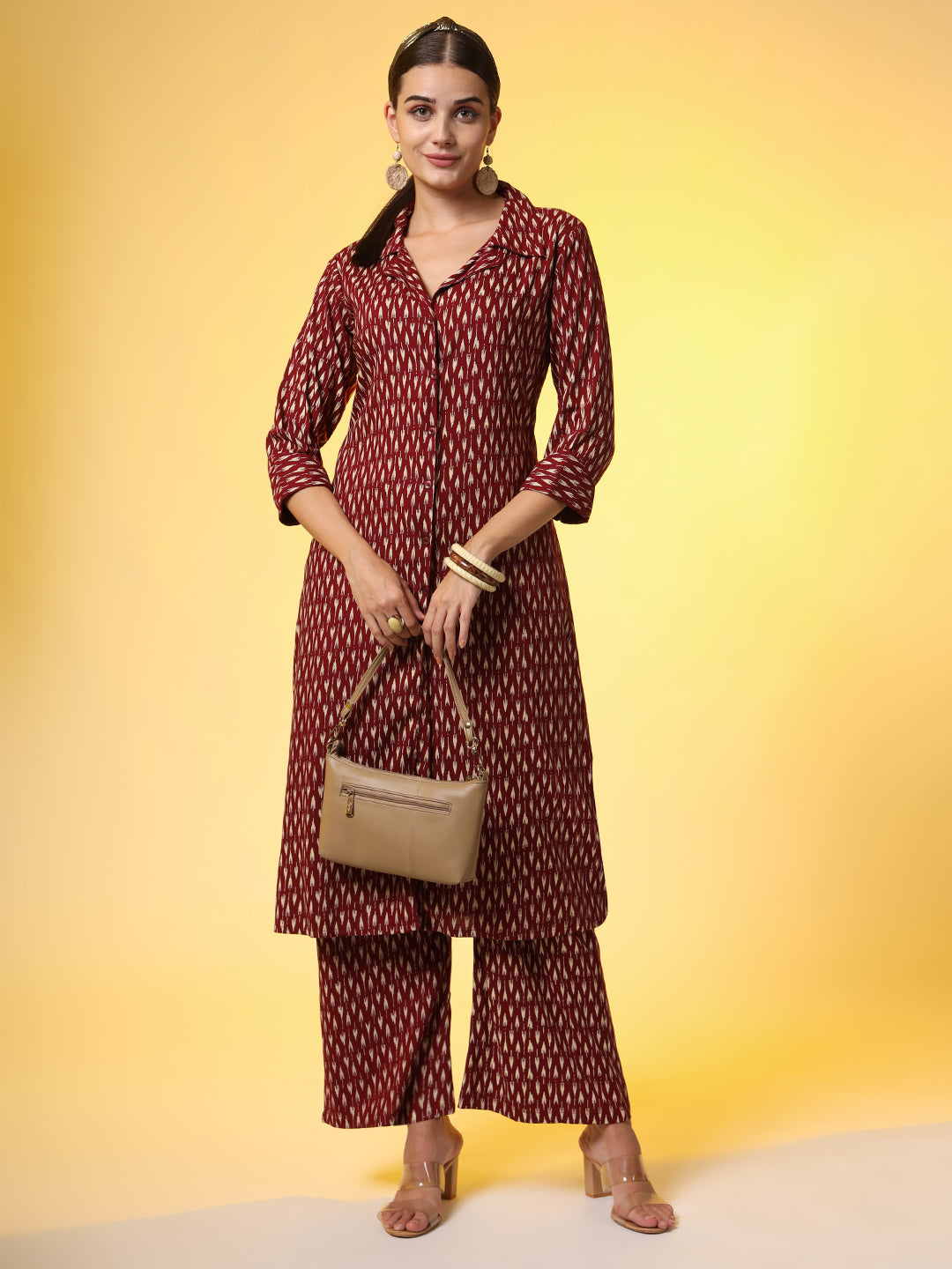 Mehroon with Red Color Motif Western Wear Co-Ord Set - Sufiza Lifestyle