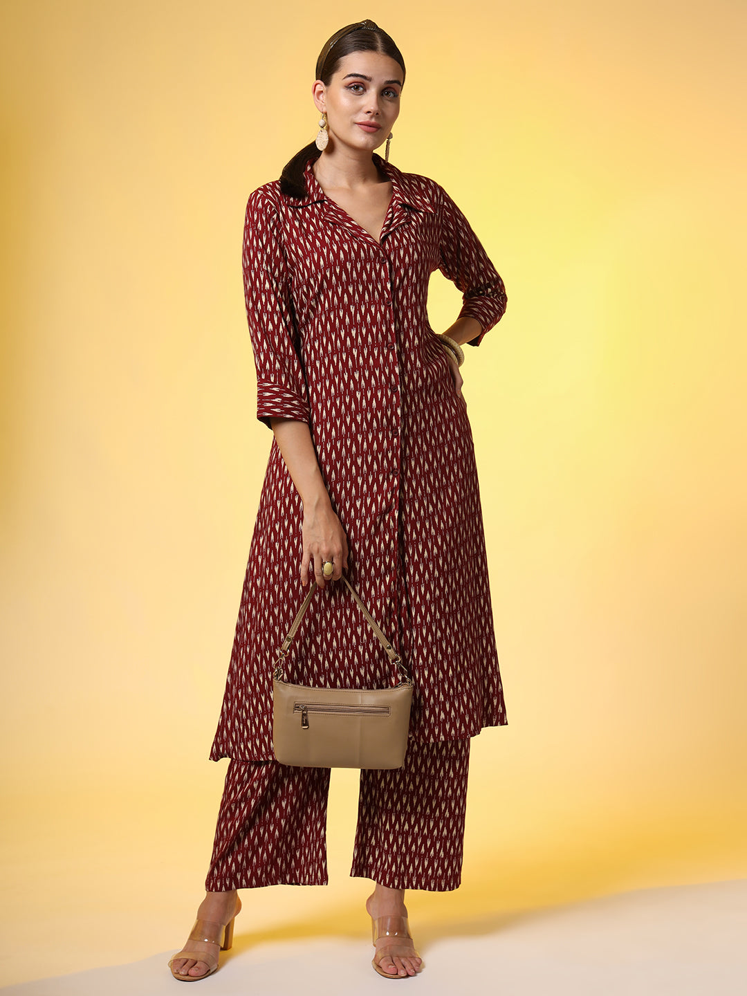 Mehroon with Red Color Motif Western Wear Co-Ord Set - Sufiza Lifestyle