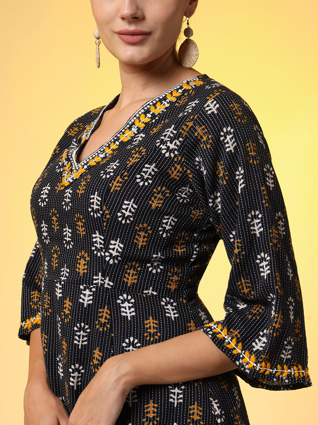 Chikankari Co-Ord Set with Katha and Block Print - Sufiza Lifestyle