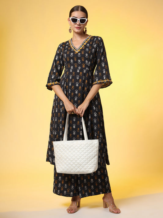 Chikankari Co-Ord Set with Katha and Block Print - Sufiza Lifestyle