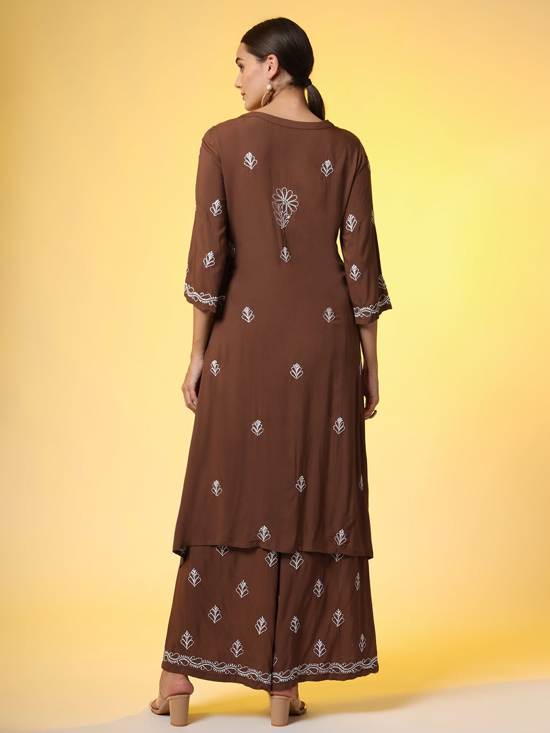 Brown Color Chikankari Co-Ord Set - Sufiza Lifestyle