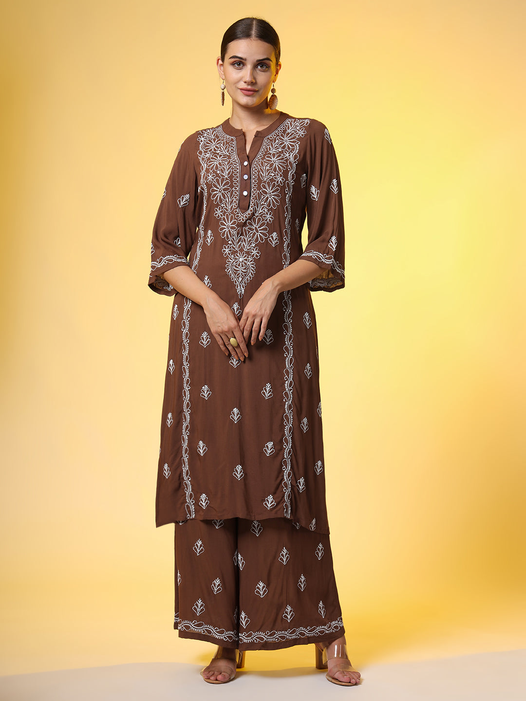 Brown Color Chikankari Co-Ord Set - Sufiza Lifestyle