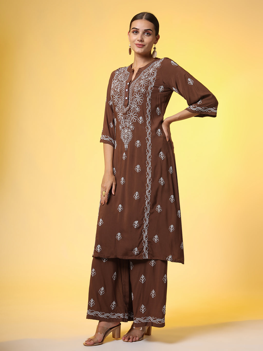 Brown Color Chikankari Co-Ord Set - Sufiza Lifestyle