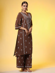 Brown Color Chikankari Co-Ord Set - Sufiza Lifestyle