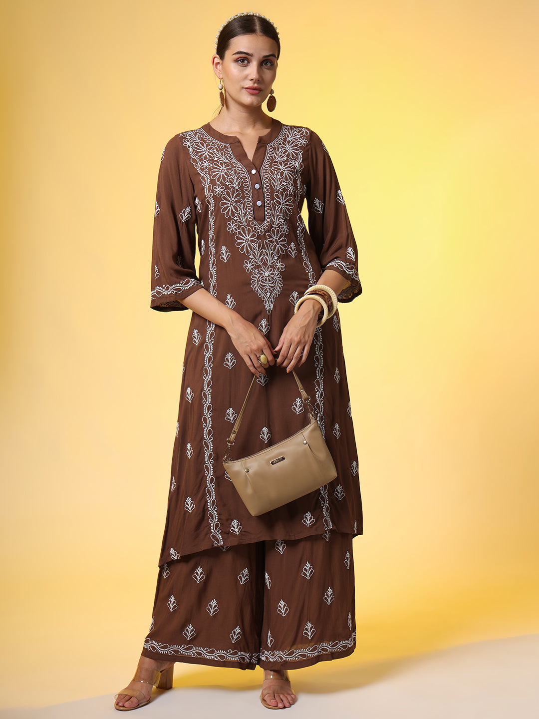 Brown Color Chikankari Co-Ord Set - Sufiza Lifestyle