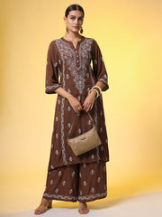 Brown Color Chikankari Co-Ord Set - Sufiza Lifestyle