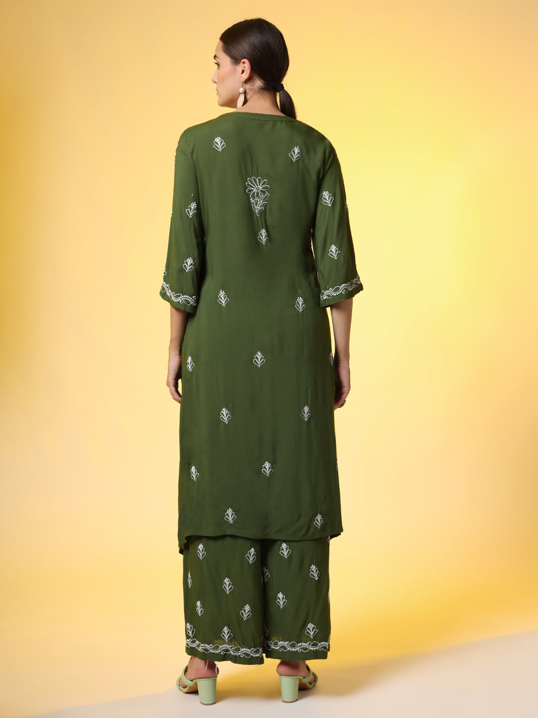Green Color Chikankari Co-Ord Set - Sufiza Lifestyle