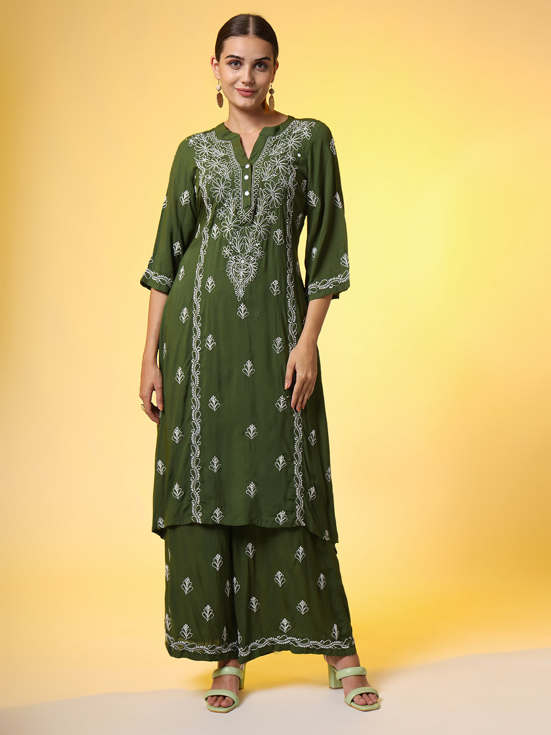 Green Color Chikankari Co-Ord Set - Sufiza Lifestyle