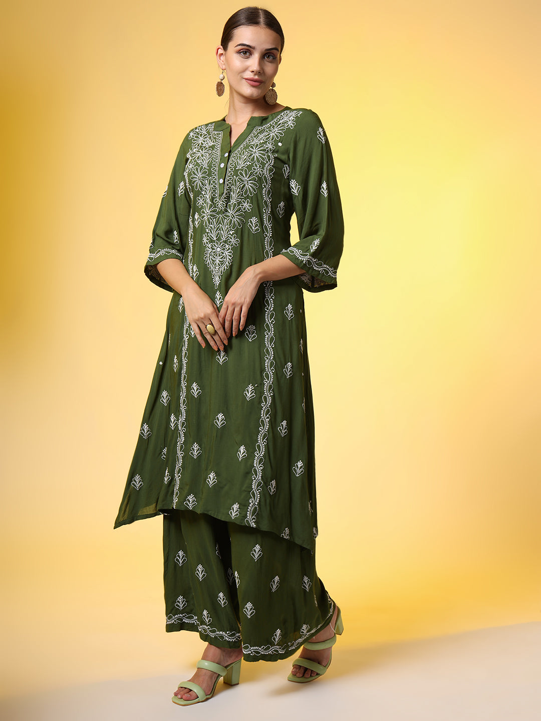 Green Color Chikankari Co-Ord Set - Sufiza Lifestyle