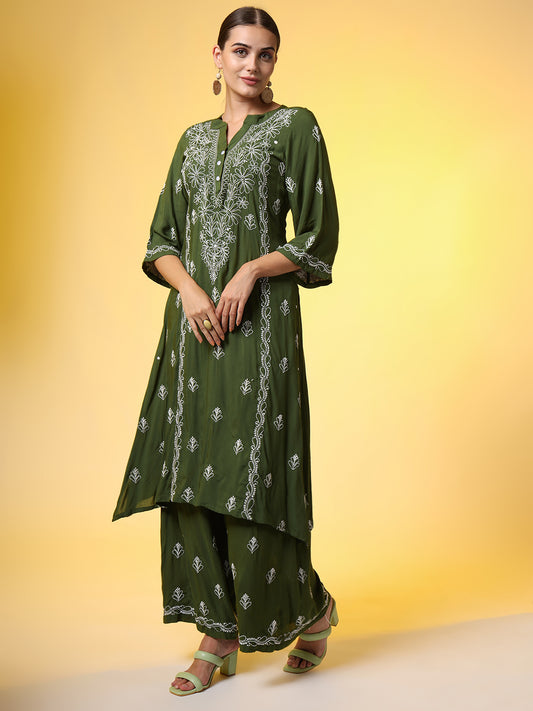 Green Color Chikankari Co-Ord Set - Sufiza Lifestyle