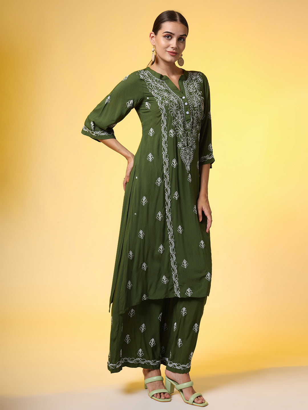 Green Color Chikankari Co-Ord Set - Sufiza Lifestyle